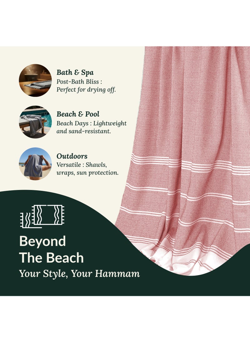 Cloud Scape Linen Turkish Beach Towel Set of 2, 39x71 inches Oversized Lightweight 100% Cotton Hammam Towel,HIBISCUS ROSE  - Image 5