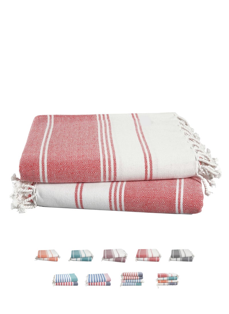 Cloud Scape Linen Turkish Beach Towel Set of 2, 39x71 inches Oversized Lightweight 100% Cotton Hammam Towel,HIBISCUS ROSE  - Image 1