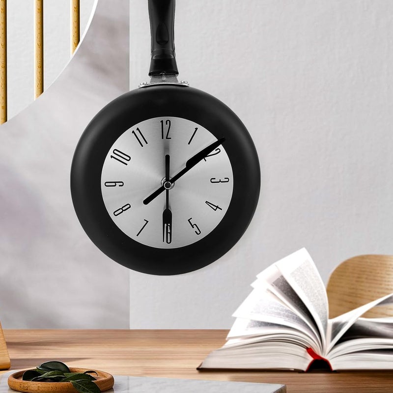 ABOOFAN Frying Pan Hanging Clock 8-inch Metal Wall Clock Retro Kitchen Theme Silent Non-Ticking Home Living Room Wall Decor - Image 4