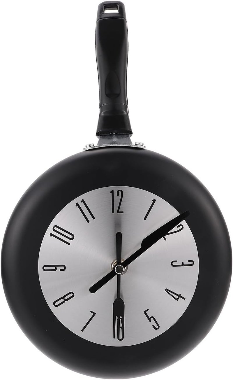 ABOOFAN Frying Pan Hanging Clock 8-inch Metal Wall Clock Retro Kitchen Theme Silent Non-Ticking Home Living Room Wall Decor - Image 1