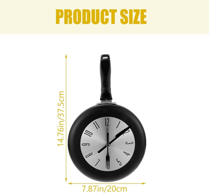 ABOOFAN Frying Pan Hanging Clock 8-inch Metal Wall Clock Retro Kitchen Theme Silent Non-Ticking Home Living Room Wall Decor - Image 2