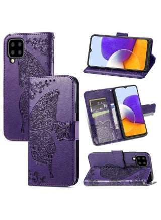 Case Cover For Samsung Galaxy A22 4G Butterfly Love Flowers Embossed Horizontal Flip Leather Case with Holder & Card Slots & Wallet & Lanyard(Dark Purple) - pzsku/Z909261812C59771294B2Z/45/1753895199/b9e7282d-8b16-497c-b298-8013a6fb995d
