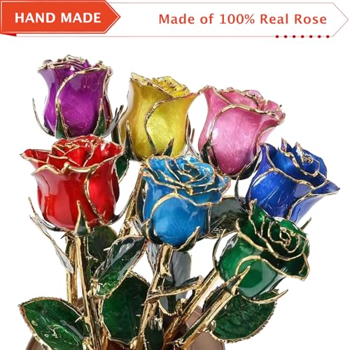 AliveRose Gold Roses, 24K Gold Rose Made from Real Rose - Unique Design 24K Dipped Rose for Anniversary Valentines Mothers Day Birthday Gifts (Purple Original Rose with Crystal Vase) - Image 5