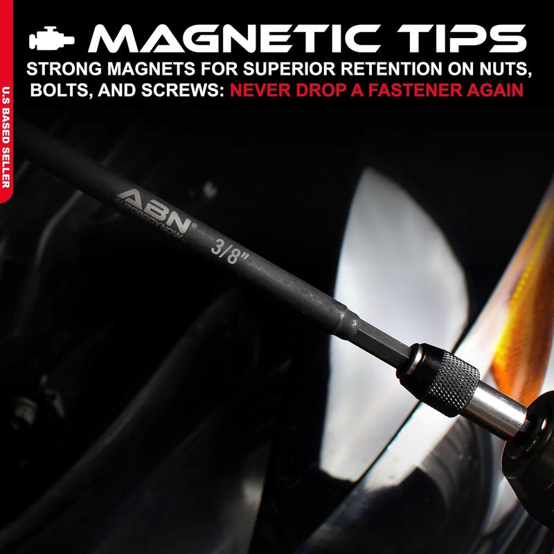 ABN 3/8 IN Impact Nut Driver Tool - SAE 6 IN Long Shank Nut Driver Bits Magnetic Tip Sockets, 1/4 IN Hex Shank - Image 3