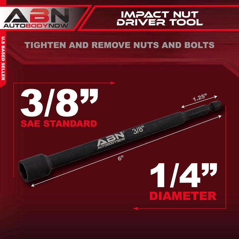 ABN 3/8 IN Impact Nut Driver Tool - SAE 6 IN Long Shank Nut Driver Bits Magnetic Tip Sockets, 1/4 IN Hex Shank - Image 2
