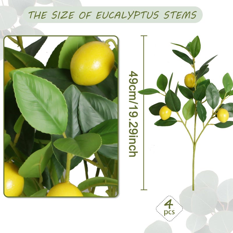 Coreland Artificial Lemon Leaves with Lemon, 4 Pack Faux Greenery Plants, Plastic Lemon Tree Bushes for Garden, Patio, Porch, Window Box, Planter & Indoor Outdoor Home Decor - Image 2