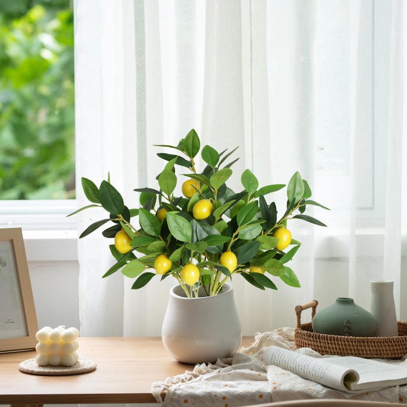 Coreland Artificial Lemon Leaves with Lemon, 4 Pack Faux Greenery Plants, Plastic Lemon Tree Bushes for Garden, Patio, Porch, Window Box, Planter & Indoor Outdoor Home Decor - Image 4