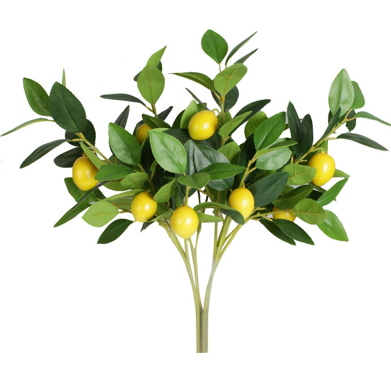 Coreland Artificial Lemon Leaves with Lemon, 4 Pack Faux Greenery Plants, Plastic Lemon Tree Bushes for Garden, Patio, Porch, Window Box, Planter & Indoor Outdoor Home Decor - Image 1