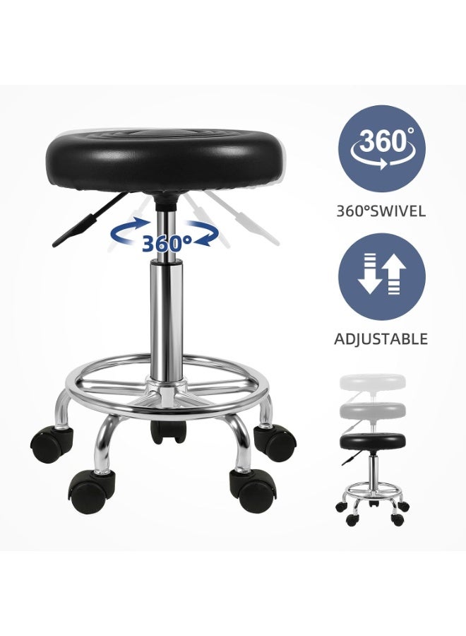 Adjustable Round Rolling Stool with Footrest – PU Leather Swivel Chair 360° Rotation for Office, Salon, Spa, and Home Use - Image 3
