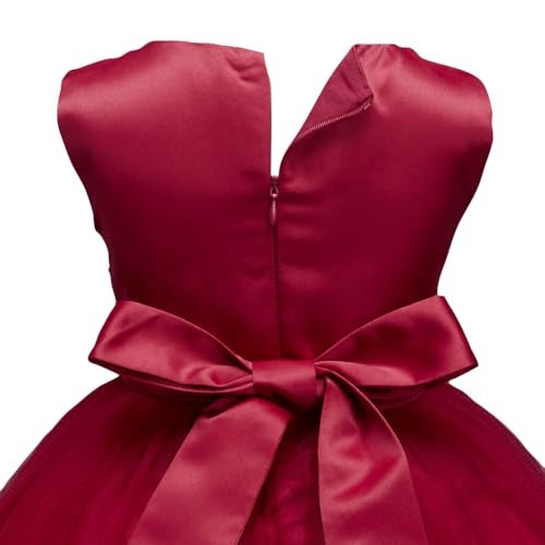 Hopscotch Girls Floral Applique Sleeveless Slim Fit Party Fit And Flare Knee-Length Dress In Red Color for Ages 10-11 Years - Image 4
