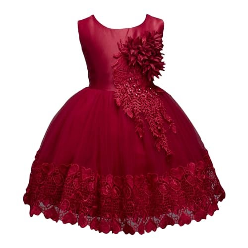Hopscotch Girls Floral Applique Sleeveless Slim Fit Party Fit And Flare Knee-Length Dress In Red Color for Ages 10-11 Years - Image 1