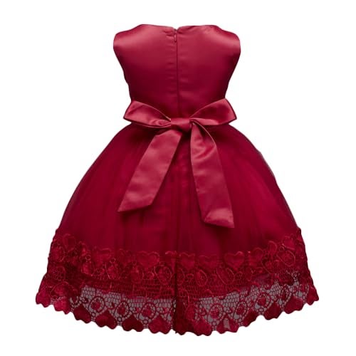 Hopscotch Girls Floral Applique Sleeveless Slim Fit Party Fit And Flare Knee-Length Dress In Red Color for Ages 10-11 Years - Image 2