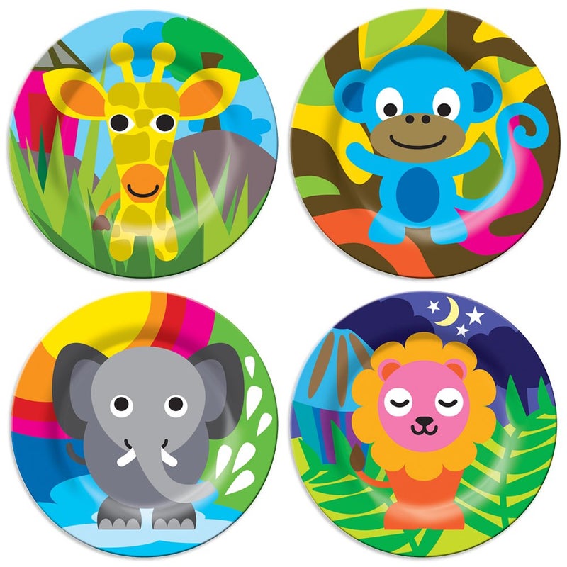 French Bull 4pc Kids Feeding Melamine Tableware Flatware BPA Free Dishwasher Safe, Durable, 4 Count (Pack of 1) Plate Set (Jungle) - Image 1