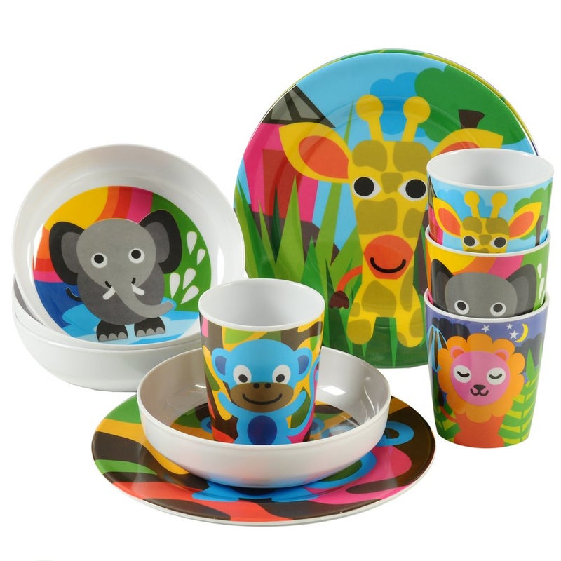 French Bull 4pc Kids Feeding Melamine Tableware Flatware BPA Free Dishwasher Safe, Durable, 4 Count (Pack of 1) Plate Set (Jungle) - Image 2