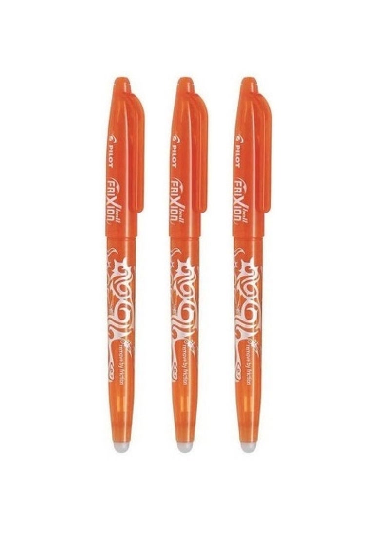 PILOT 3-Piece Frixion Erasable Ball Pen 0.7mm Tip Orange Ink - Image 1