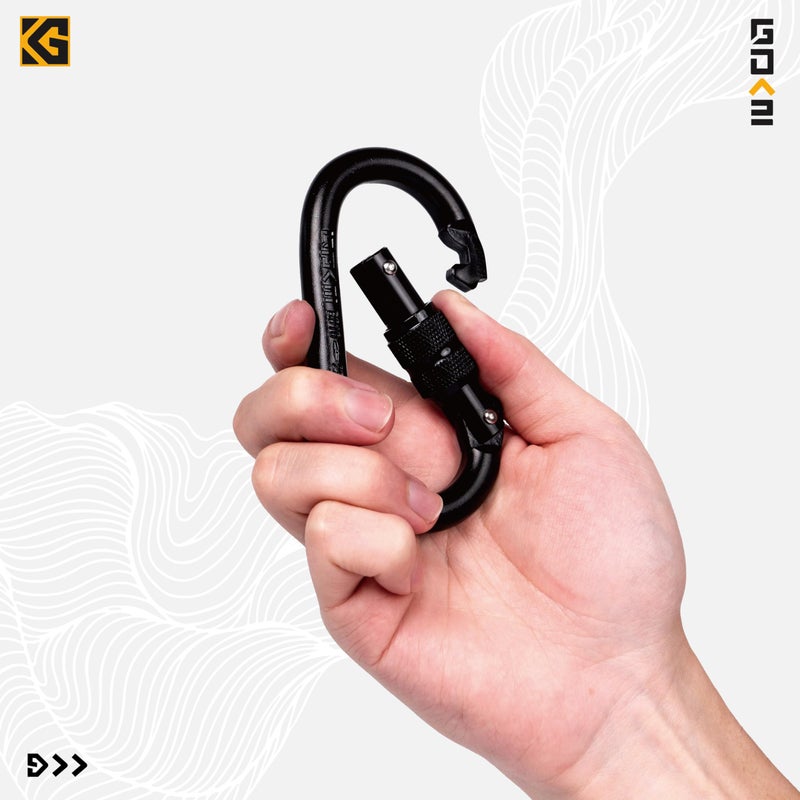 GDK2 Defender CE Certified 25kN Screwgate Locking Carabiner in Size 4.21 x 2.24 inch, Heavy-Duty Carabiners for Climbing, Rappelling, and Mountaineering, Carbon Steel, Midnight Black, 1 Pack - Image 3