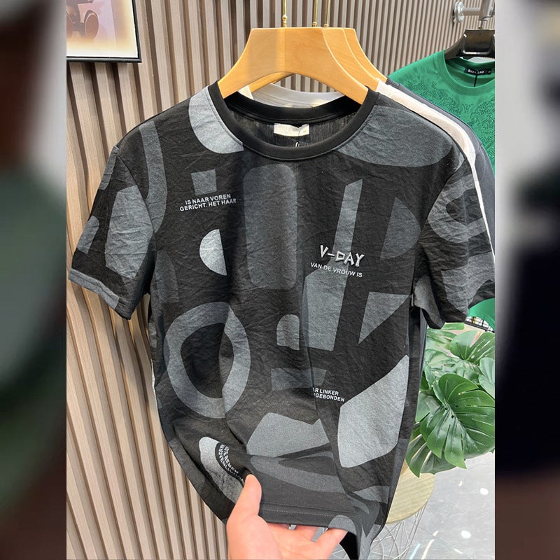 Thin T Summer Top Short-Sleeved T-Shirt High-End Men'S Embroidered European High Quality Short-Sleeved T-Shirt - Image 1