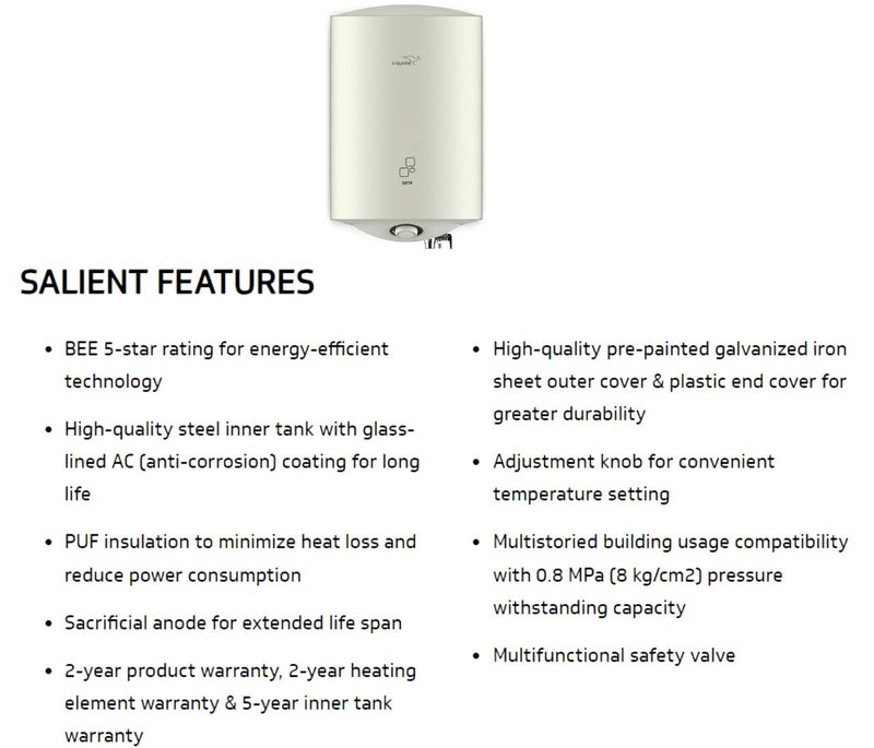 Vguard VGuard Sieta 15 L Storage Water Heater with glasslined AC anticorrosion coating White  - Image 2