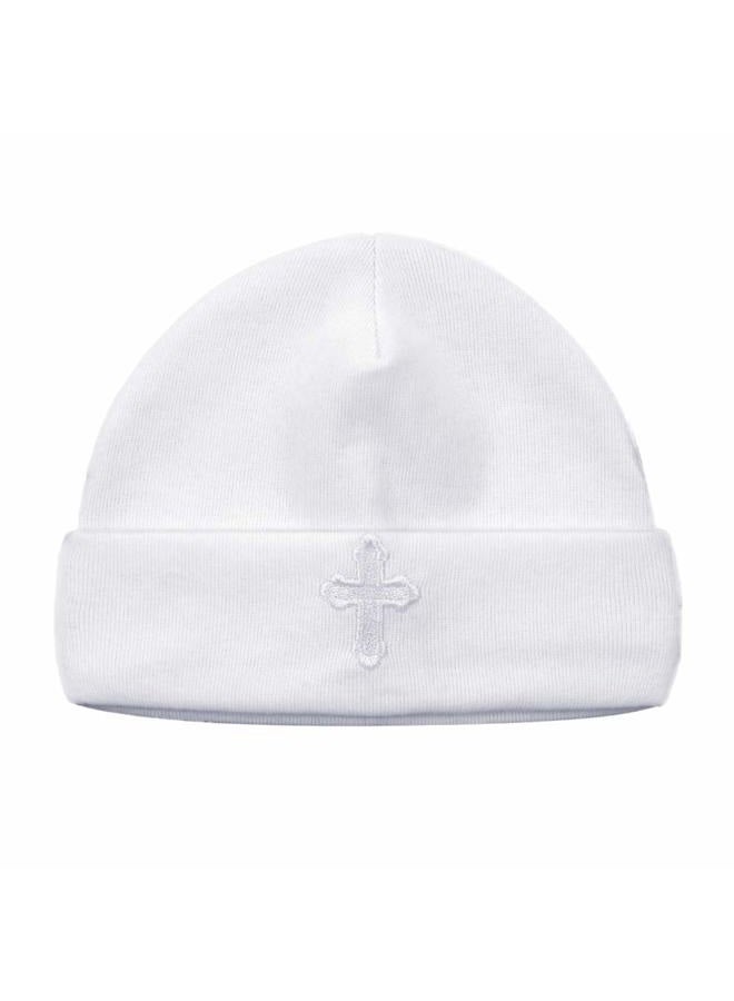 Estamico Baby Boys Girls Christening Hat with Embroidered Cross Newborn Infant Beanie Hat Baptism Gifts, 0-3 Months - Image 1