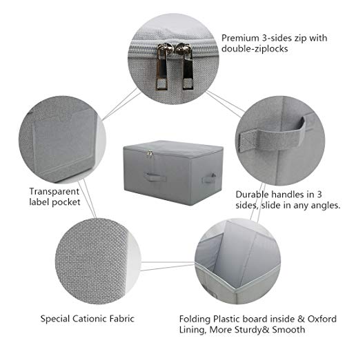iwill CREATE PRO 17.6"x 13.6"x 9.7",Dust-proof Closet Clothes Storage Boxes with Zip Lid, Breathable Fabric & Collapsible Design Organizer Bins for Clothing Toy Dolls Shoes Blankets, Light Gray, 2pcs - Image 3