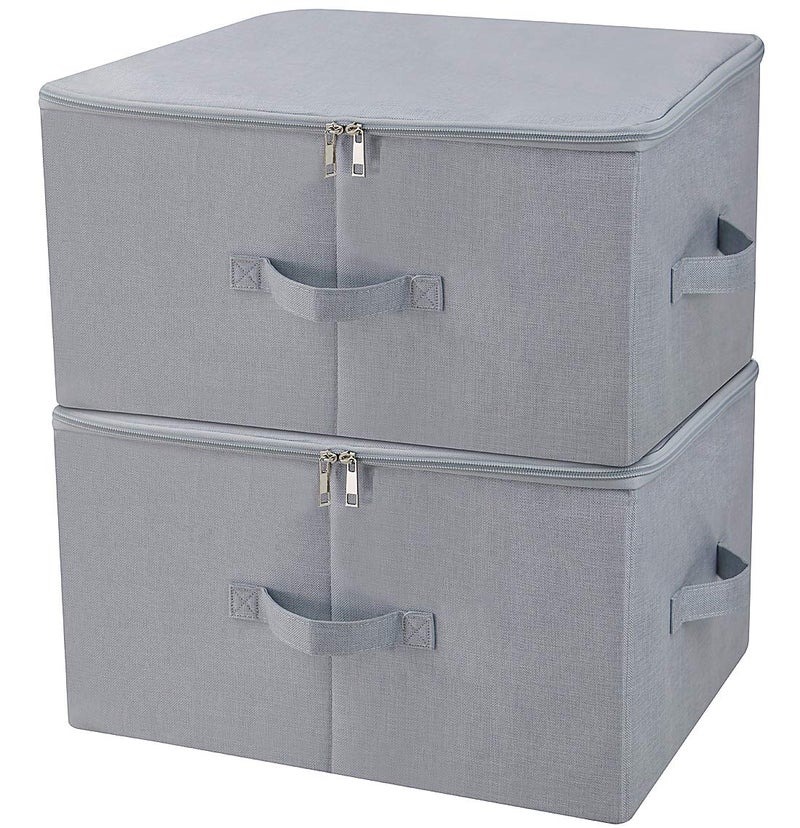 iwill CREATE PRO 17.6"x 13.6"x 9.7",Dust-proof Closet Clothes Storage Boxes with Zip Lid, Breathable Fabric & Collapsible Design Organizer Bins for Clothing Toy Dolls Shoes Blankets, Light Gray, 2pcs - Image 1