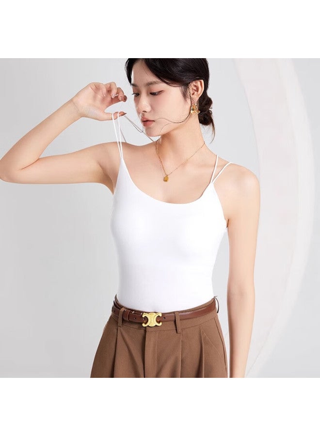 Don't speak Bieyu Women's Strappy Tank Top With Built-in Bra, Summer Cross Back Inner And Outer Wear, White, M - Image 2