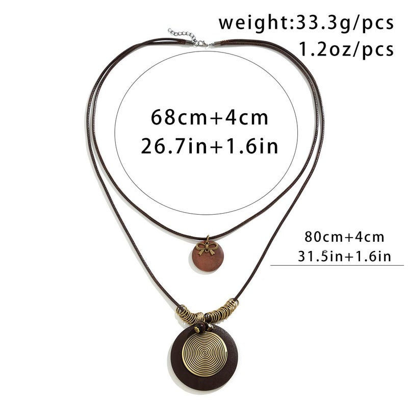 GIGB PBDK Long Boho Necklaces for Women Stacking Leather Cord Wooden Disc Pendant Necklaces Choker Vintage Adjustable Trendy Necklace Jewelry Gift (Black) - Image 4