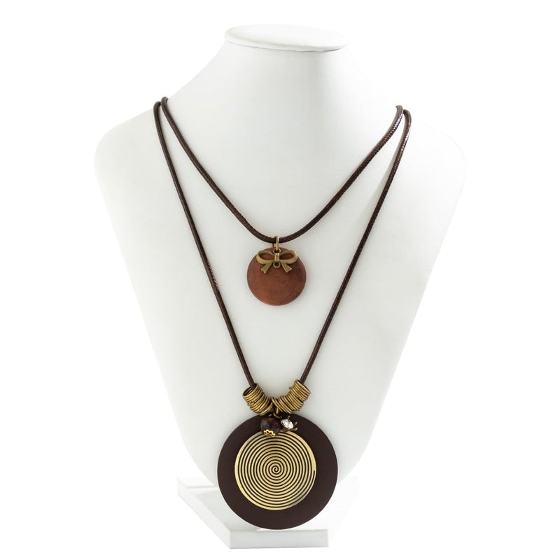 GIGB PBDK Long Boho Necklaces for Women Stacking Leather Cord Wooden Disc Pendant Necklaces Choker Vintage Adjustable Trendy Necklace Jewelry Gift (Black) - Image 5