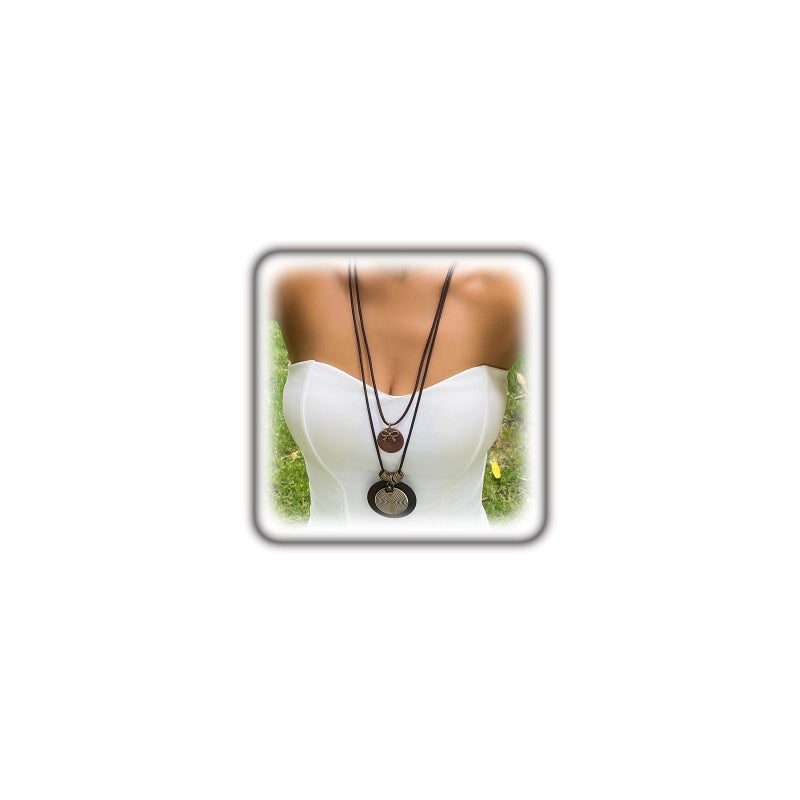 GIGB PBDK Long Boho Necklaces for Women Stacking Leather Cord Wooden Disc Pendant Necklaces Choker Vintage Adjustable Trendy Necklace Jewelry Gift (Black) - Image 1