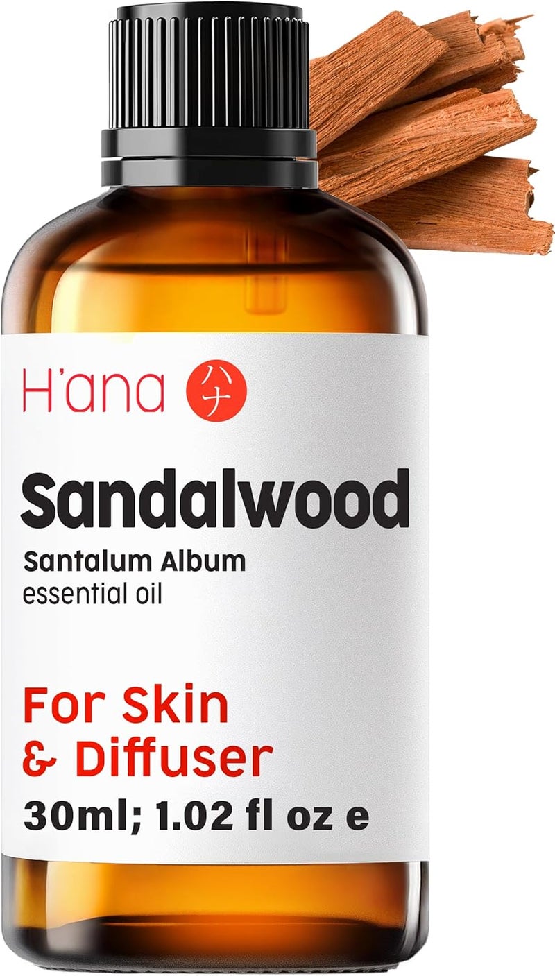 hana H'ana Sandalwood Essential Oil - 30ml (1 Fl Oz) for Skin, Diffuser, Hair, Massage, and Perfume - Image 1
