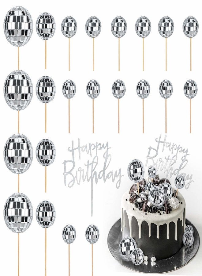 JOERSH 23pcs Disco Ball Cupcake Toppers Happy Birthday Cake Topper - 1970s Disco Ball Cake Picks Disco Theme Cake Decorations for Disco Theme Party 70s Disco Party Favor - Image 1