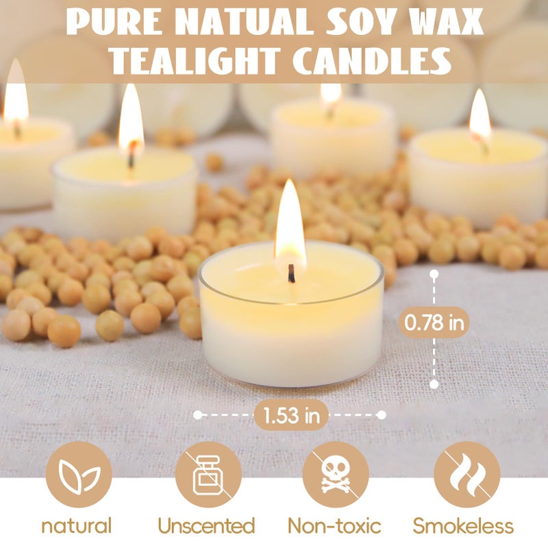 ginitiri Soy Tealight Candles 120 Pack, 6 Hours Long Burning Tealights Candles Bulk, Natural Soy Wax Tea Light Candle Paraffin-Free, Unscented Small Tea Candle for Emergency,Dinner - Image 2