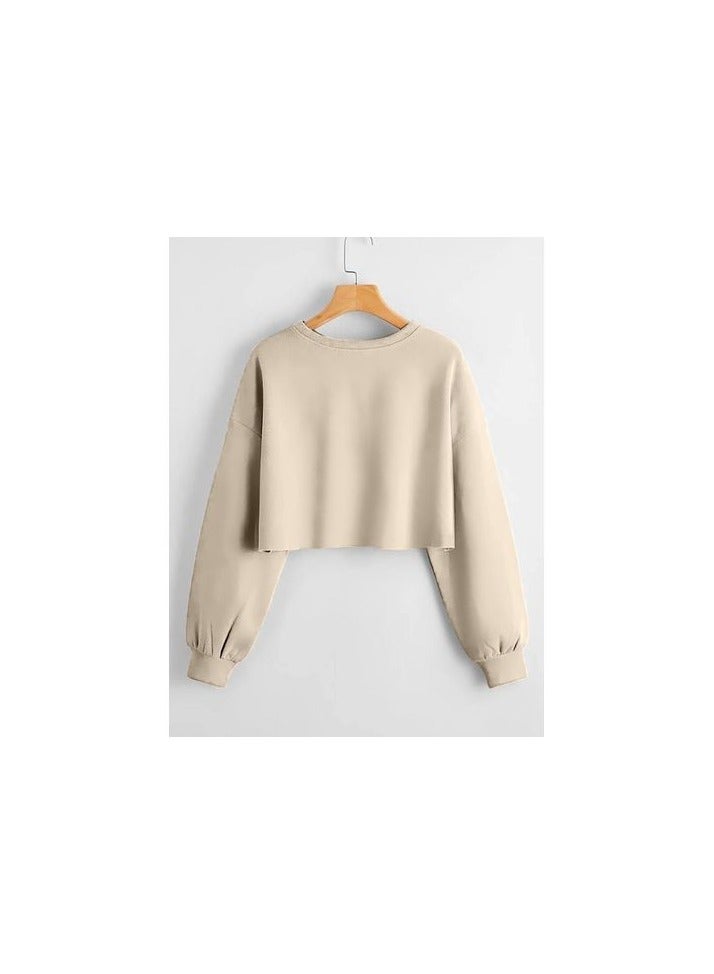 Women's short round neck hoodie - Beige