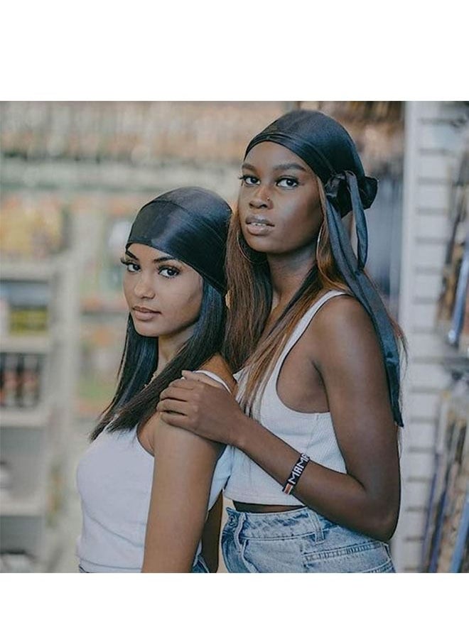 Ant - 2 Piece Soft Silk Headwrap Unisex, 360 Wave Cap Bandana Turban Hat with Long Tail and Wide Strap, Elastic Head Hat - Image 1