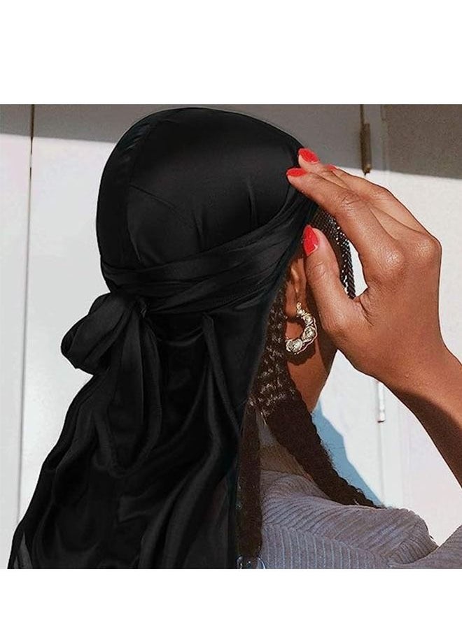 Ant - 2 Piece Soft Silk Headwrap Unisex, 360 Wave Cap Bandana Turban Hat with Long Tail and Wide Strap, Elastic Head Hat - Image 1