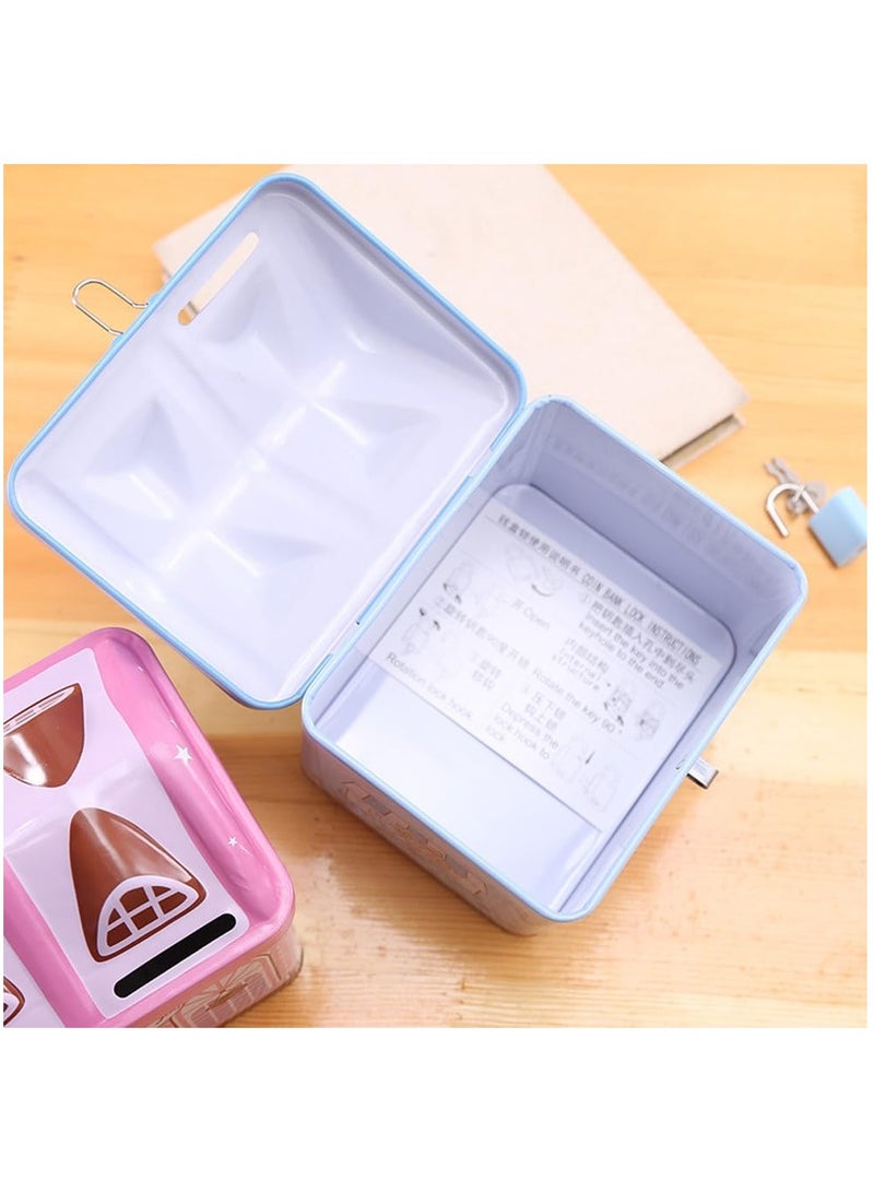 Rubik حصالة على شكل منزل كرتوني للأطفال مع قفل، صندوق نقود معدني (أزرق) - Image 2