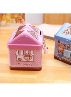 Rubik Piggy Bank with Padlock for Kids, Cartoon Metal House Shape Cash Coin Savings Money Box (Blue)  - Image 3