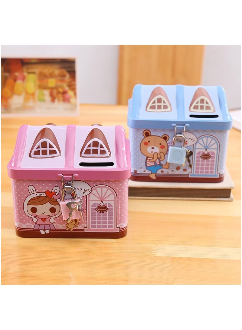 Rubik حصالة على شكل منزل كرتوني للأطفال مع قفل، صندوق نقود معدني (أزرق) - Image 5