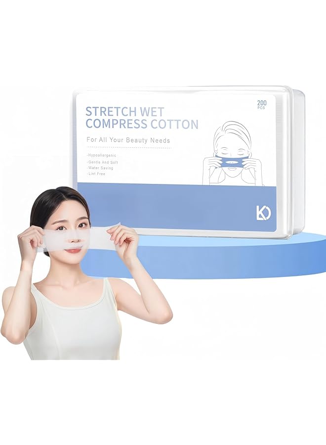 NALACAL 200 Piece Makeup Wet Cotton Pads Stretchable Face Mask Sheets For Hydration Tearable Bandage & Hydrating Cotton Towels For Skincare - Image 1