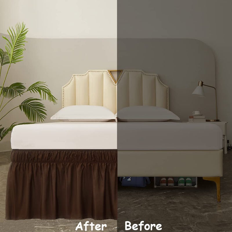 Meila Wrap Around Bed Skirt Three Fabric Sides Elastic Dust Ruffled 14 Inch Tailored Drop Easy To Install Fade Resistant-Brown  Queen/King - Image 5