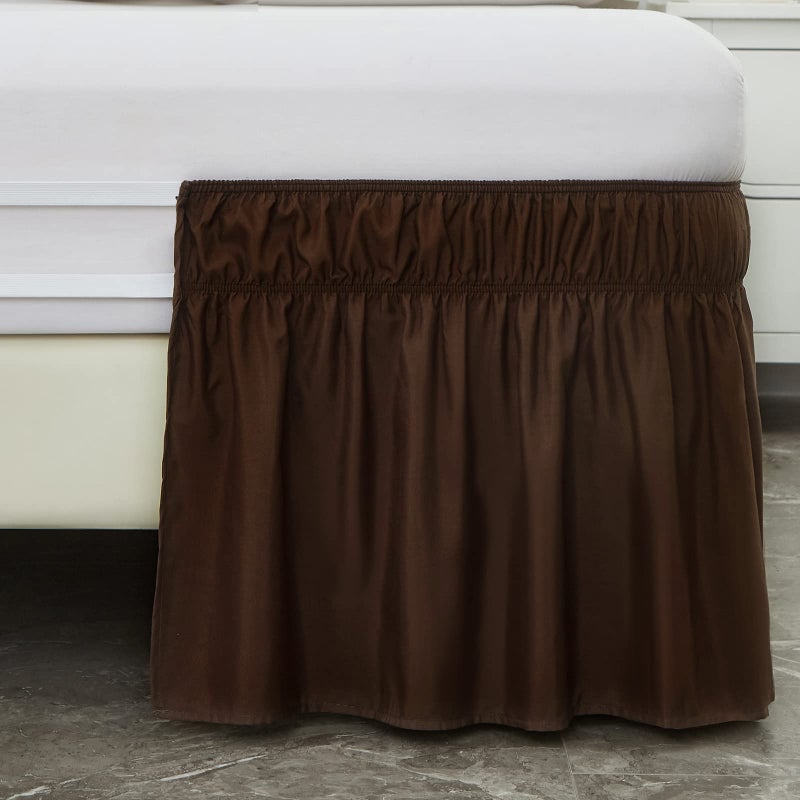 Meila Wrap Around Bed Skirt Three Fabric Sides Elastic Dust Ruffled 14 Inch Tailored Drop Easy To Install Fade Resistant-Brown  Queen/King - Image 4