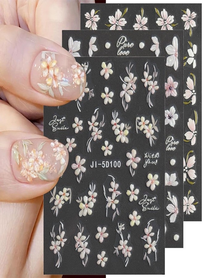 Dornail 5D Embossed Sakura Flower Nail Stickers - 6 Sheets, Cherry Blossom Petals, Pink Flowers, Spring Floral Nail Decals - Image 1