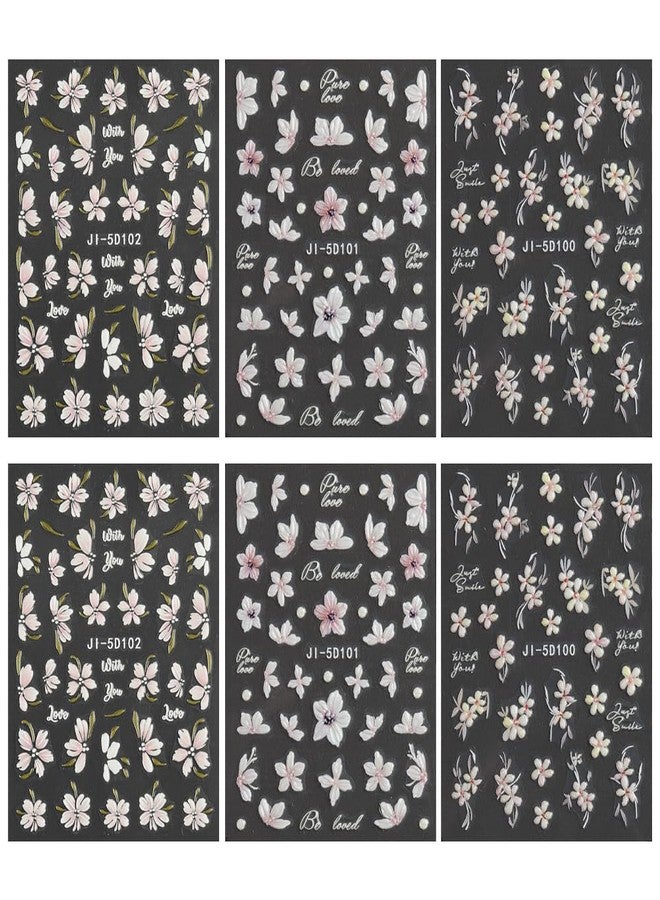 Dornail 5D Embossed Sakura Flower Nail Stickers - 6 Sheets, Cherry Blossom Petals, Pink Flowers, Spring Floral Nail Decals - Image 2