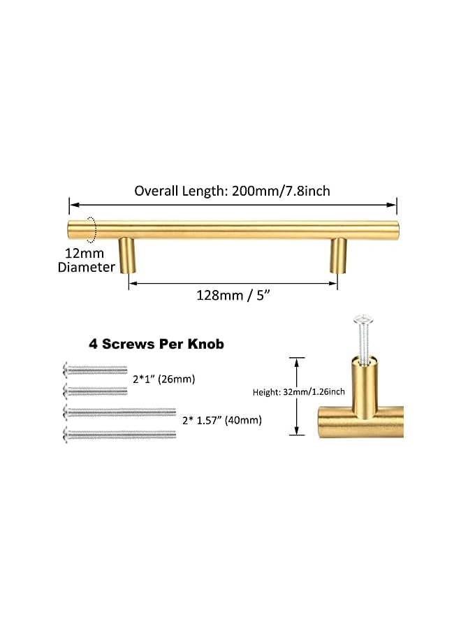 promass 15 Pack Cabinet Pulls Brushed Gold Stainless Steel T Bar Pull Handle for Furniture Kitchen Cabinet Cupboard Drawer Door Handle Pull Knobs (Overall Length 7-7/8",Hole Center 5") - Image 3