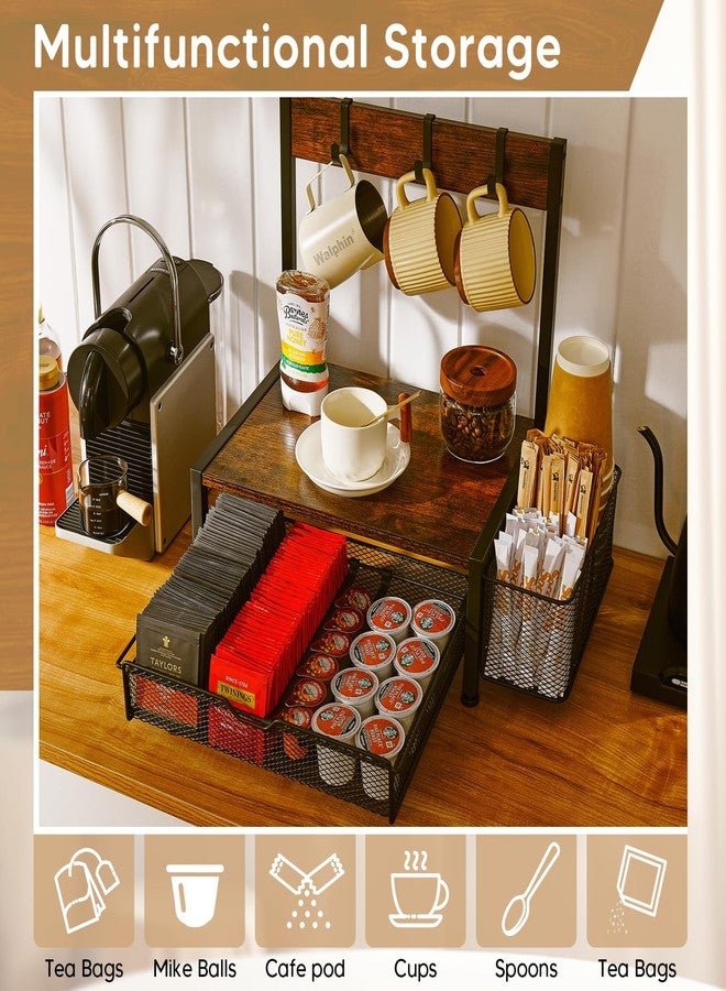 Poyilooo Coffee Bar Organizer with K Cup Holder,Coffee Pod Drawer Holder for 24 Pod Capacity, Storage Drawer with Dispoable Cups & Lids Holder, Coffee Bar Station Organier for Countertop, Kitchen - Image 4