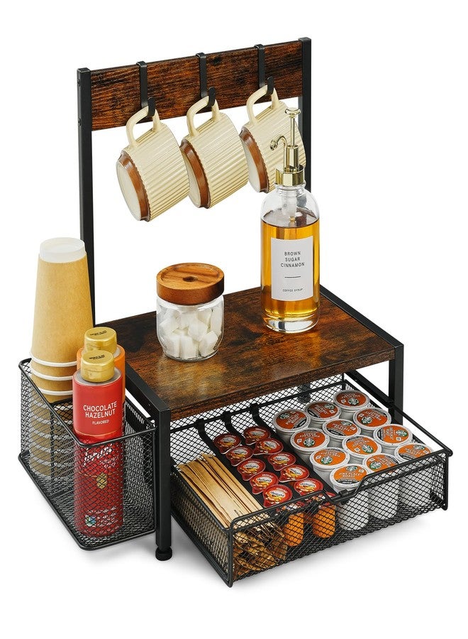 Poyilooo Coffee Bar Organizer with K Cup Holder,Coffee Pod Drawer Holder for 24 Pod Capacity, Storage Drawer with Dispoable Cups & Lids Holder, Coffee Bar Station Organier for Countertop, Kitchen - Image 1