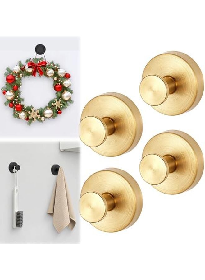 Golden 4PC Suction Cup Hooks For Wreaths On Glass No Drill Metal Towel Hangers - Image 1