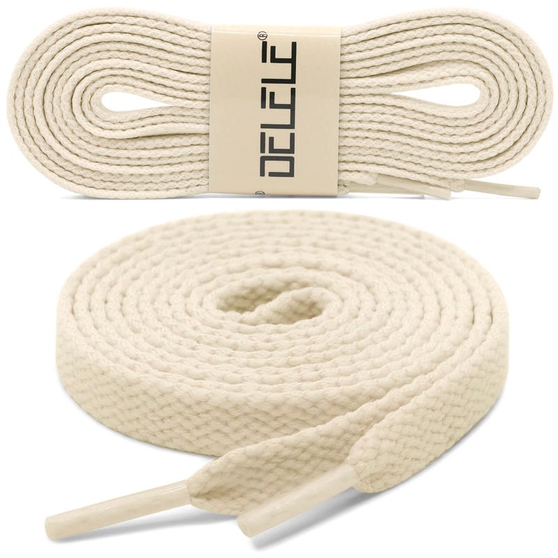 DELELE 2 Pair 55 inch Flat Shoe laces 5/16" Wide Shoelaces for Athletic Running Sneakers Shoes Boot Strings Beige - Image 2