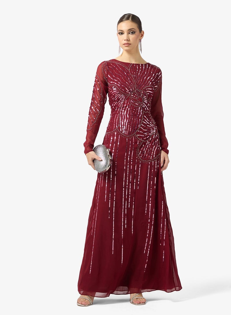 فروك اند فرل فستان ماكسي مزين بياقة دائرية - Image 1