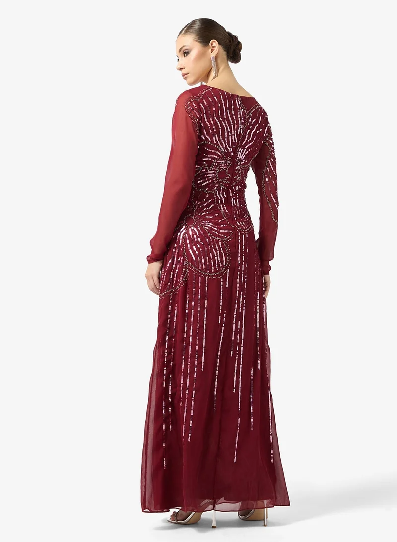 Frock and Frill Embellished crew neck maxi dress